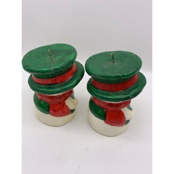 2 Vintage Wax Candles Snowman Green Top Hat - Picture 8 of 9